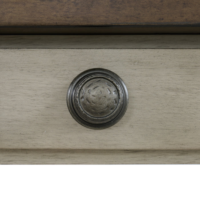 Farmington Standard Height Dining Set in Medium Brown and Washed Stone-Rectangular Table and Four Chairs - In Home Furniture (San Antonio, TX)