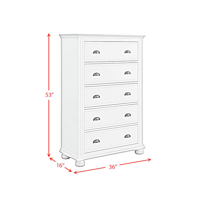 Kona 5-Drawer Chest in White - In Home Furniture (San Antonio, TX)