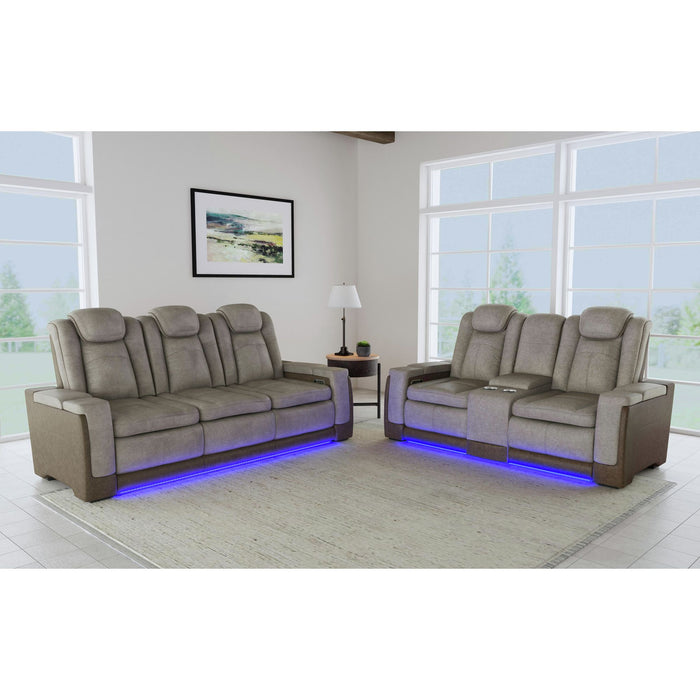 Lantana Power Motion Loveseat with Power Headrest, Led, and Console in Rocky Grey/Brown - In Home Furniture (San Antonio, TX)
