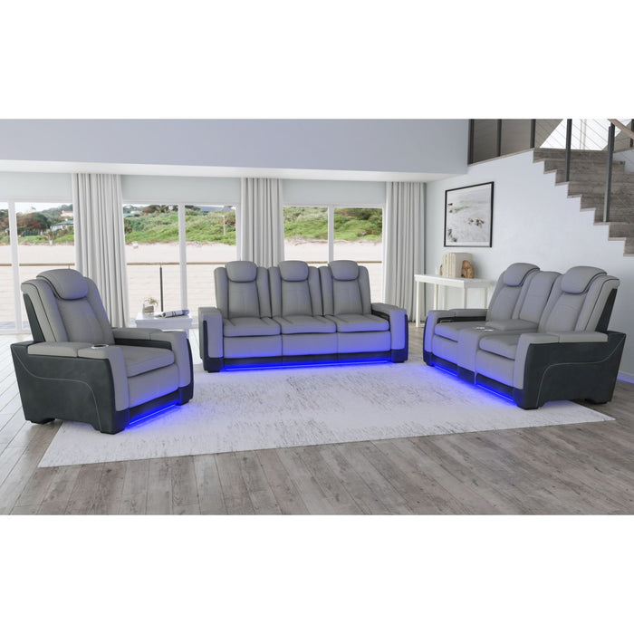 Lantana Power Motion Loveseat with Power Headrest, Led, and Console in Rocky Cement/Charcoal - In Home Furniture (San Antonio, TX)