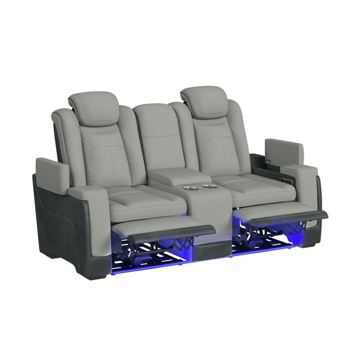 Lantana Power Motion Loveseat with Power Headrest, Led, and Console in Rocky Cement/Charcoal - In Home Furniture (San Antonio, TX)