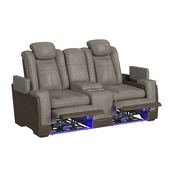Lantana Power Motion Loveseat with Power Headrest, Led, and Console in Rocky Grey/Brown - In Home Furniture (San Antonio, TX)