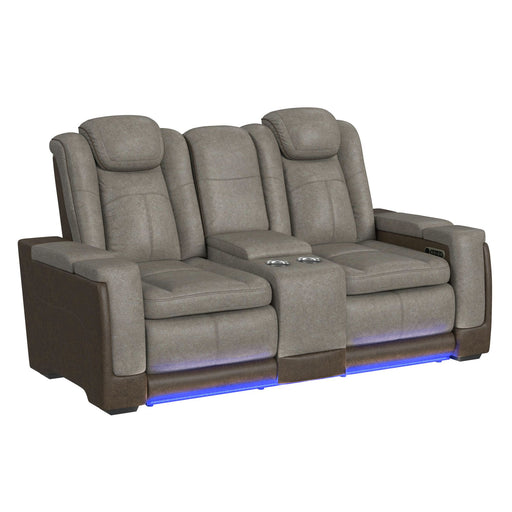 Lantana Power Motion Loveseat with Power Headrest, Led, and Console in Rocky Grey/Brown - In Home Furniture (San Antonio, TX)