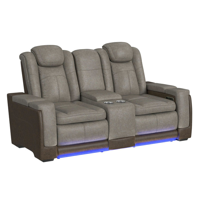 Lantana Power Motion Loveseat with Power Headrest, Led, and Console in Rocky Grey/Brown - In Home Furniture (San Antonio, TX)