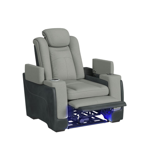 Lantana Power Motion Recliner with Power Headrest, Led, wireless charger and Cup holder in Rocky Cement/Charcoal - In Home Furniture (San Antonio, TX)