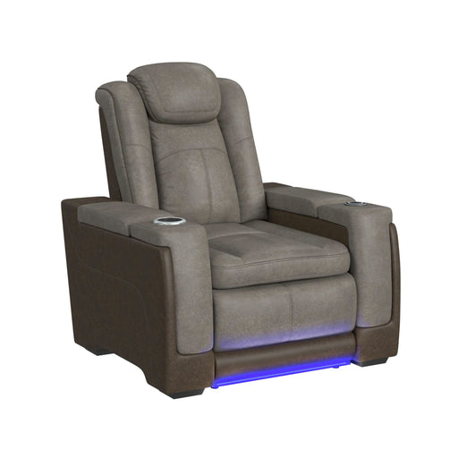Lantana Power Motion Recliner with Power Headrest, Led ,wireless charger and cup holder in Rocky Grey/Brown - In Home Furniture (San Antonio, TX)