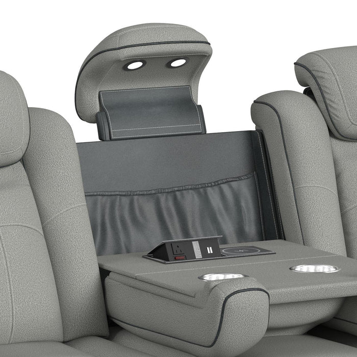 Lantana Power Motion Sofa with Power Headrest, Led, DDT, reading light and PWS in Rocky Cement/Charcoal - In Home Furniture (San Antonio, TX)