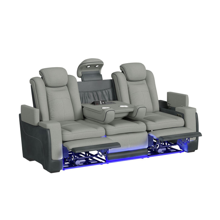 Lantana Power Motion Sofa with Power Headrest, Led, DDT, reading light and PWS in Rocky Cement/Charcoal - In Home Furniture (San Antonio, TX)