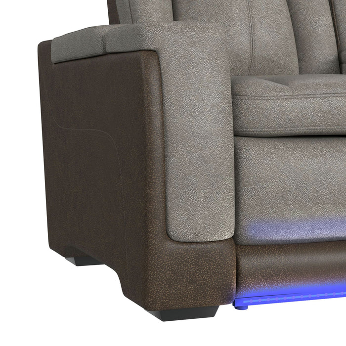 Lantana Power Motion Sofa with Power Headrest, Led, DDT, reading light and PWS in Rocky Grey/Brown - In Home Furniture (San Antonio, TX)