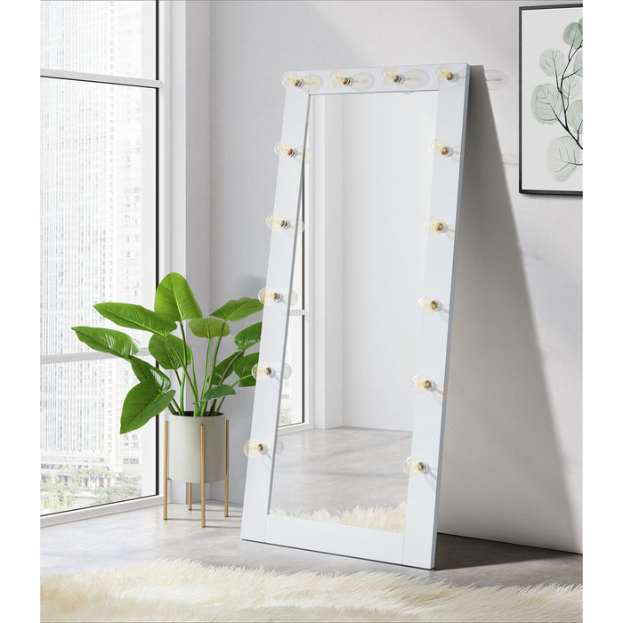 Lindy Floor Mirror with Lights in White - In Home Furniture (San Antonio, TX)