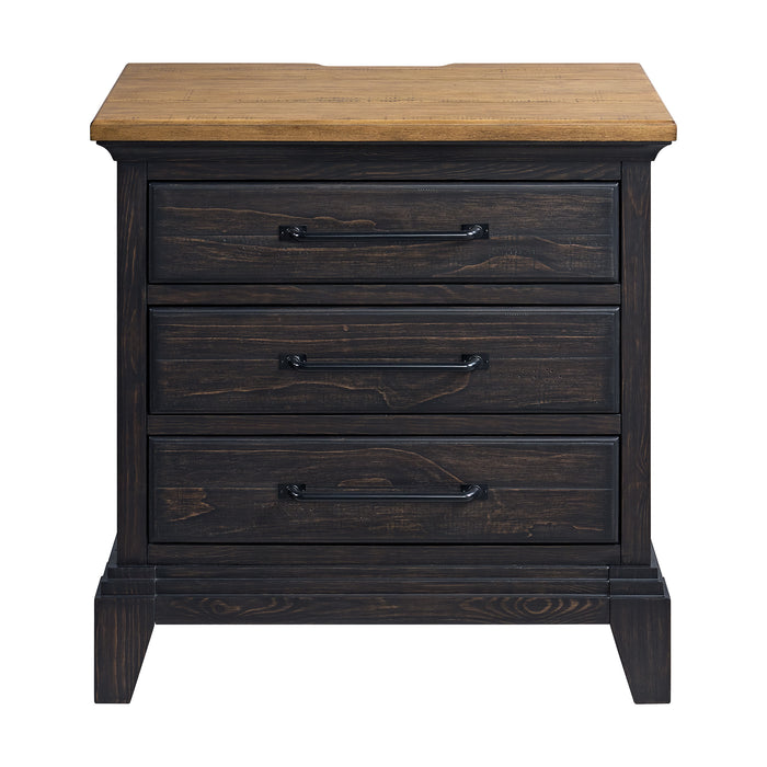 Montrose Nightstand with Charger & Sensor Light in Espresso & Brown - In Home Furniture (San Antonio, TX)