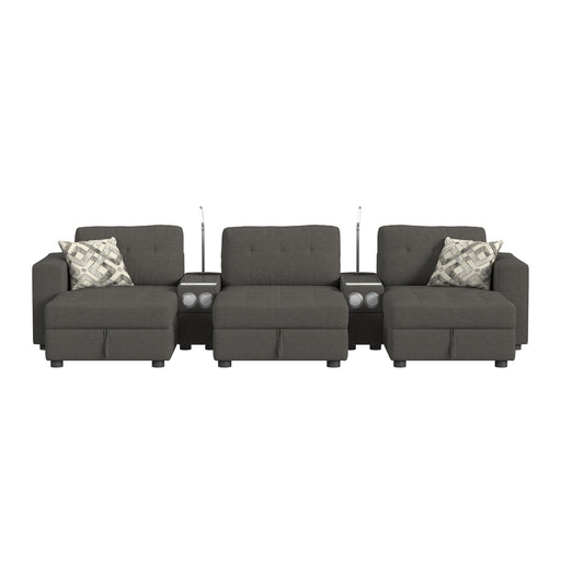 Options One 8PC Living Room Set in Palmer Plus Ash with Media Console - In Home Furniture (San Antonio, TX)