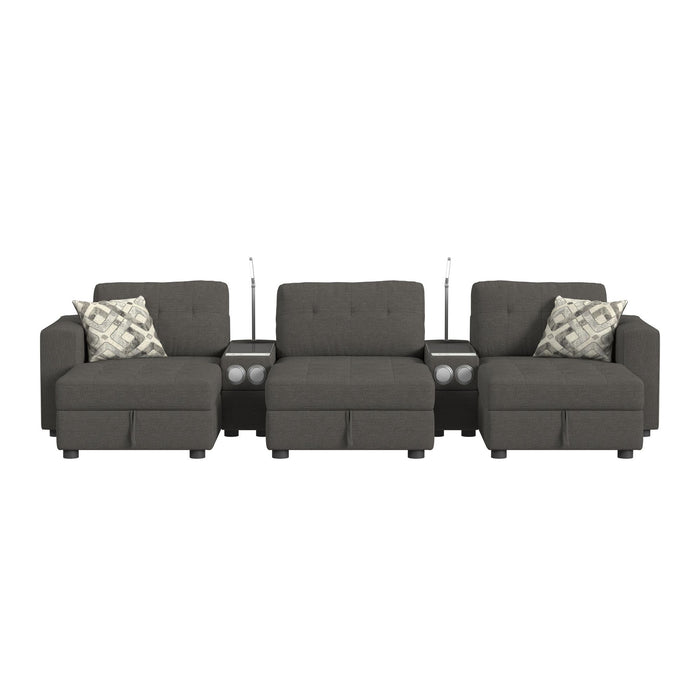 Options One 8PC Living Room Set in Palmer Plus Ash with Media Console - In Home Furniture (San Antonio, TX)