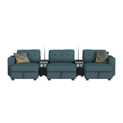 Options One 8PC Living Room Set in Palmer Plus Teal with Media Console - In Home Furniture (San Antonio, TX)