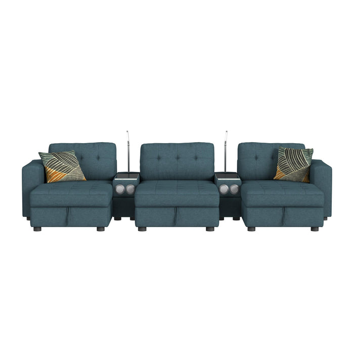 Options One 8PC Living Room Set in Palmer Plus Teal with Media Console - In Home Furniture (San Antonio, TX)