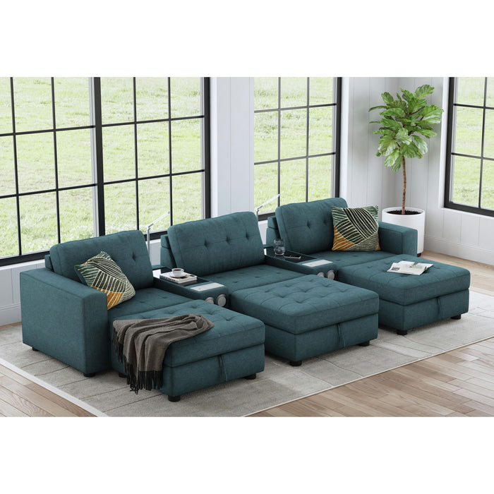 Options One 8PC Living Room Set in Palmer Plus Teal with Media Console - In Home Furniture (San Antonio, TX)