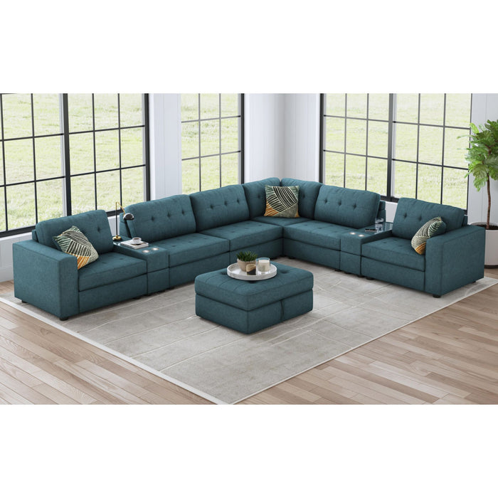 Options One 9PC Living Room Set in Palmer Plus Teal - In Home Furniture (San Antonio, TX)