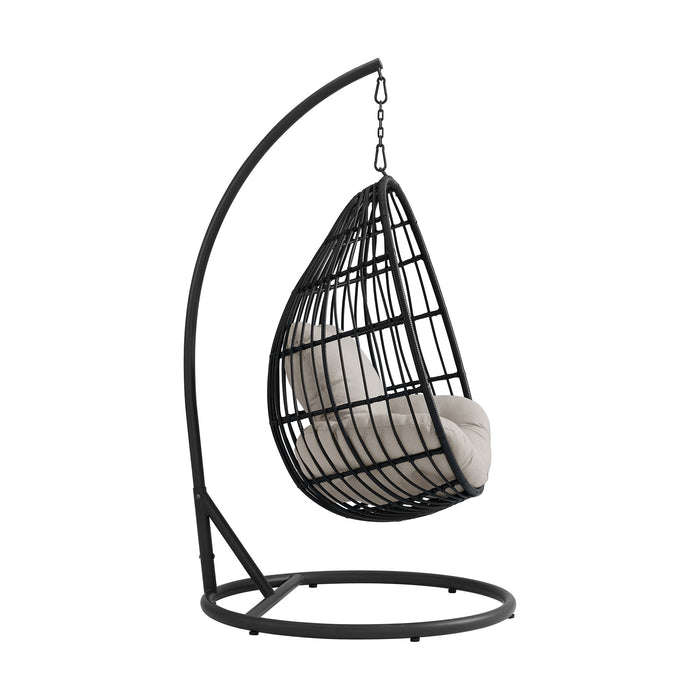 Playa Swing Egg Chair with Base and Pillar - Dark Grey and Olefin Beige - In Home Furniture (San Antonio, TX)