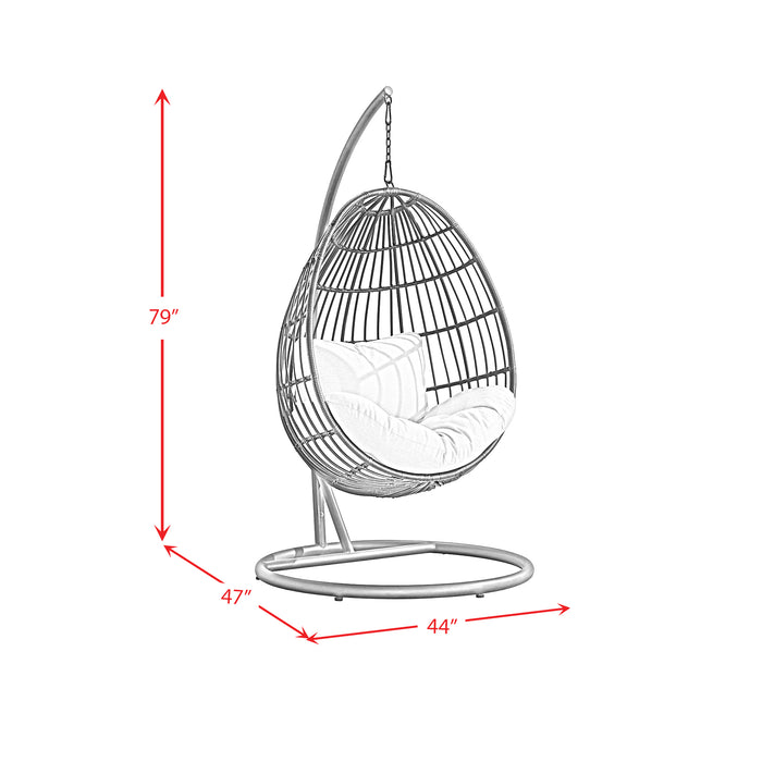 Playa Swing Egg Chair with Base and Pillar - Dark Grey and Olefin Beige - In Home Furniture (San Antonio, TX)