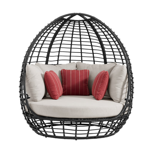 Playa Twin Egg Chair - Dark Grey and Olefin Beige with 3 Pillows - In Home Furniture (San Antonio, TX)