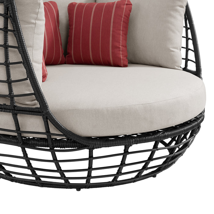 Playa Twin Egg Chair - Dark Grey and Olefin Beige with 3 Pillows - In Home Furniture (San Antonio, TX)