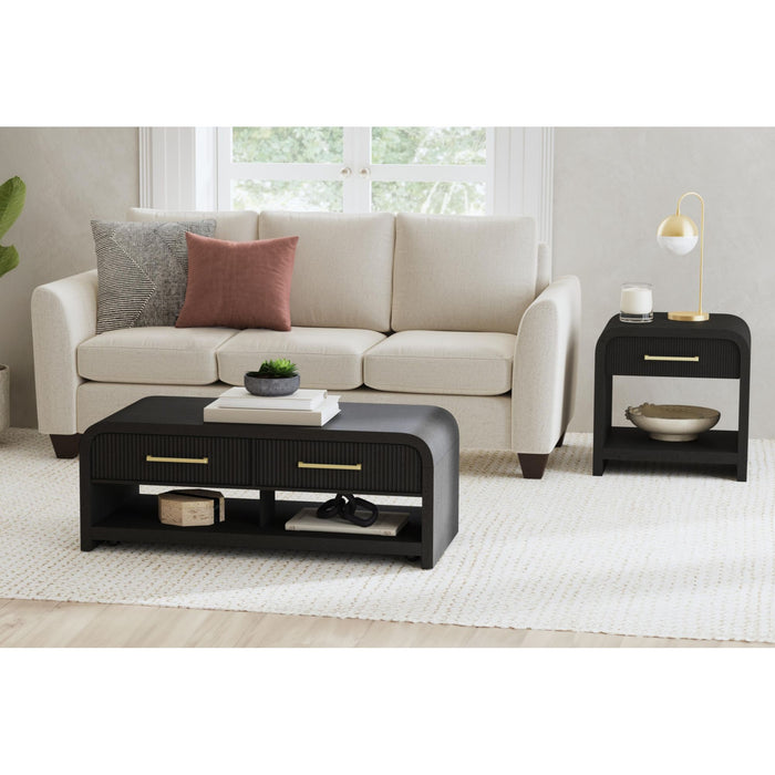 Ridgemont 2PC Occasional Table Set in Black with Grain-Coffee Table & End Table - In Home Furniture (San Antonio, TX)
