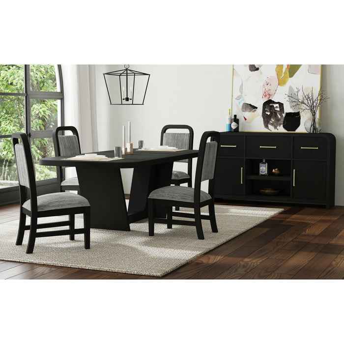 Ridgemont Standard Height Dining Set in Black with Grain-Table and Four Grey Fabric Chairs - In Home Furniture (San Antonio, TX)