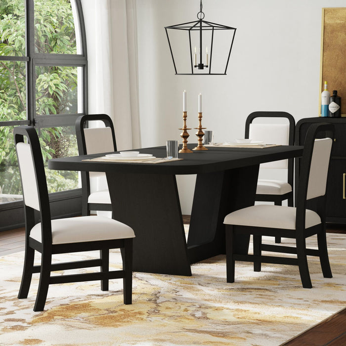 Ridgemont Standard Height Dining Set in Black with Grain-Table and Four Grey Fabric Chairs - In Home Furniture (San Antonio, TX)