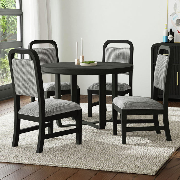 Ridgemont Standard Height Dining Set in Black with Grain-Table and Four Grey Fabric Chairs - In Home Furniture (San Antonio, TX)