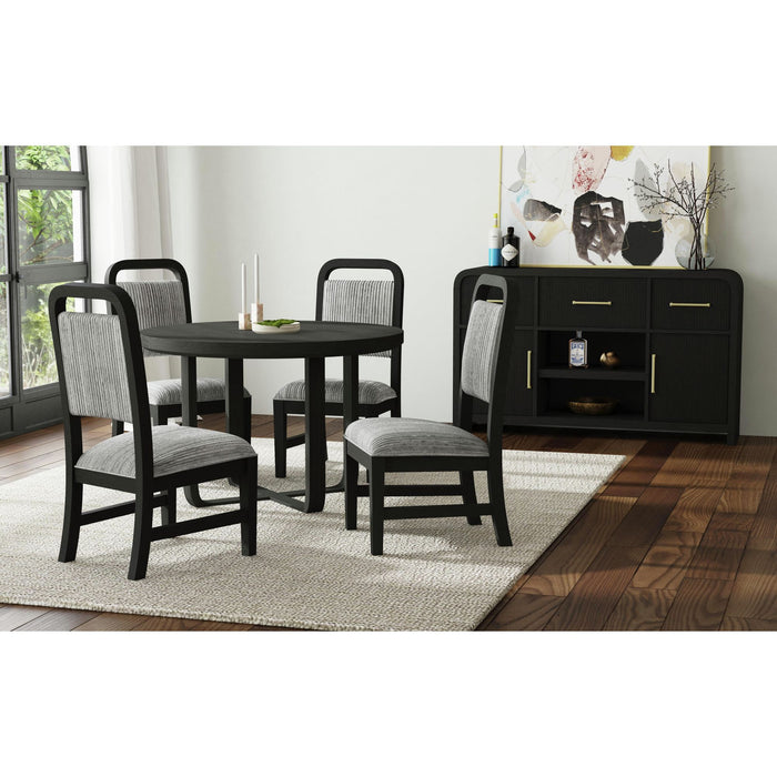 Ridgemont Standard Height Dining Set in Black with Grain-Table and Four Grey Fabric Chairs - In Home Furniture (San Antonio, TX)