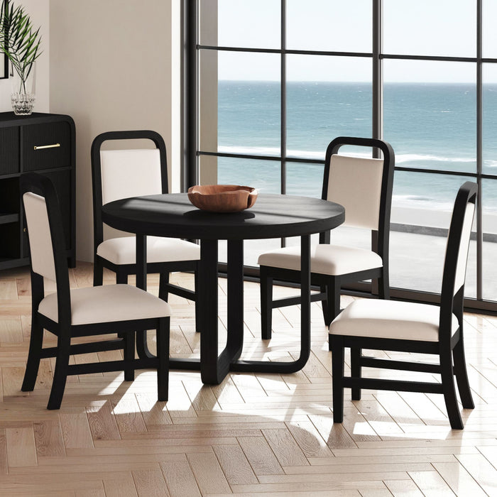 Ridgemont Standard Height Dining Set in Black with Grain-Table and Four Grey Fabric Chairs - In Home Furniture (San Antonio, TX)