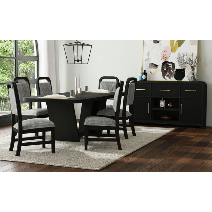 Ridgemont Standard Height Dining Set in Black with Grain-Table and Four Grey Fabric Chairs - In Home Furniture (San Antonio, TX)