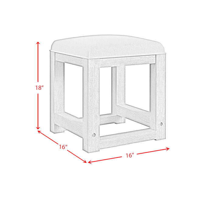 Ridgemont Dressing Stool with White Fabric in Black with Grain - In Home Furniture (San Antonio, TX)