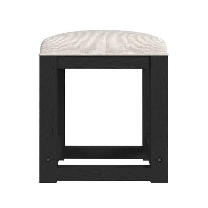 Ridgemont Dressing Stool with White Fabric in Black with Grain - In Home Furniture (San Antonio, TX)