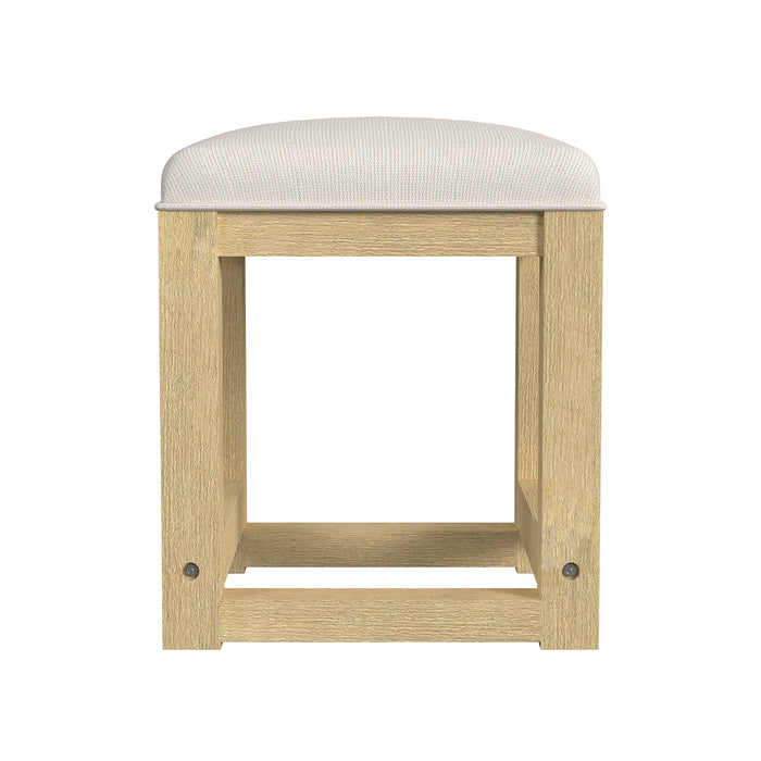Ridgemont Dressing Stool with White Fabric in Natural - In Home Furniture (San Antonio, TX)