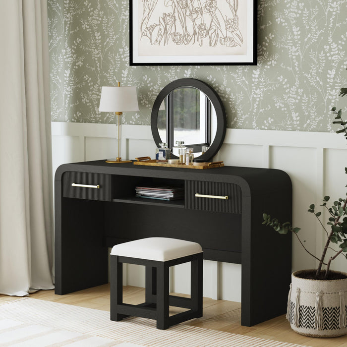 Ridgemont Dressing Table and Mirror in Black with Grain - In Home Furniture (San Antonio, TX)
