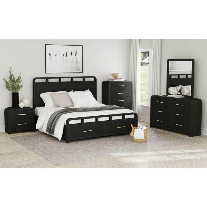 Ridgemont Storage Bedroom Set in Black with Grain - In Home Furniture (San Antonio, TX)