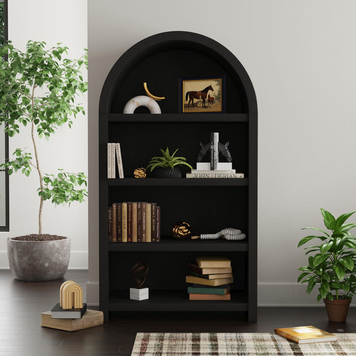 Ridgemont Open Bookcase in Black with Grain - In Home Furniture (San Antonio, TX)
