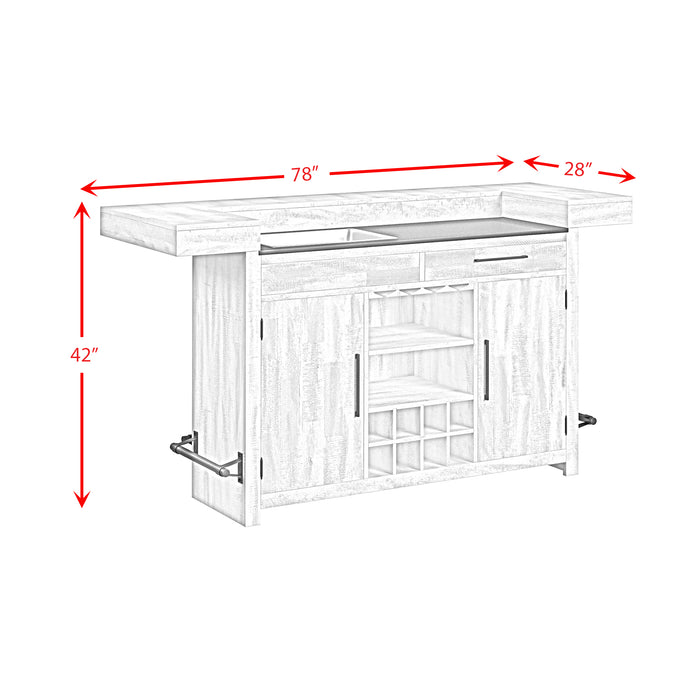 Rogen Rustic Bar Table with Ice Tray, USB and Power in Rustic White