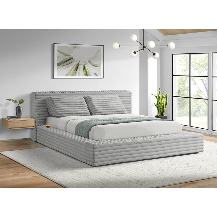 Rosebery UPH Bed with 2 Pillows in Light Grey Corduroy - In Home Furniture (San Antonio, TX)
