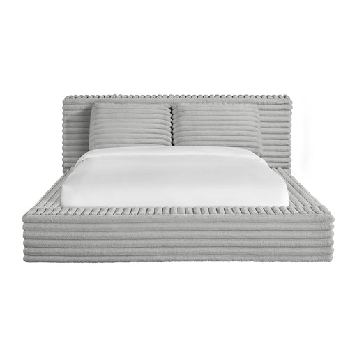 Rosebery UPH Bed with 2 Pillows in Light Grey Corduroy - In Home Furniture (San Antonio, TX)