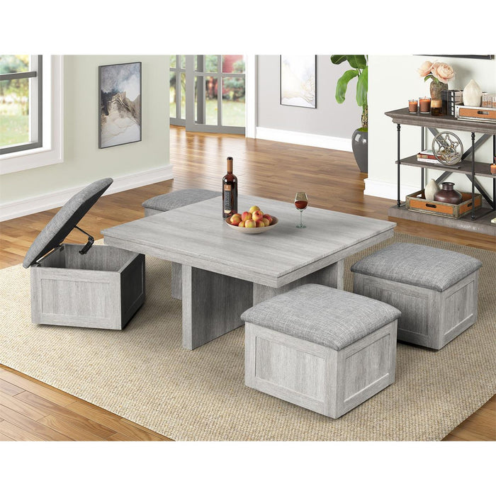 Uster Coffee Table W/Four storage Stools Grey - In Home Furniture (San Antonio, TX)