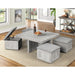 Uster Coffee Table W/Four storage Stools Grey - In Home Furniture (San Antonio, TX)