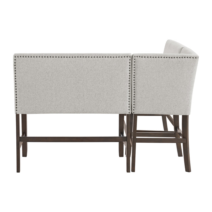 Seneca Counter 3PC Corner Bench with Grey Fabric in Brown - In Home Furniture (San Antonio, TX)