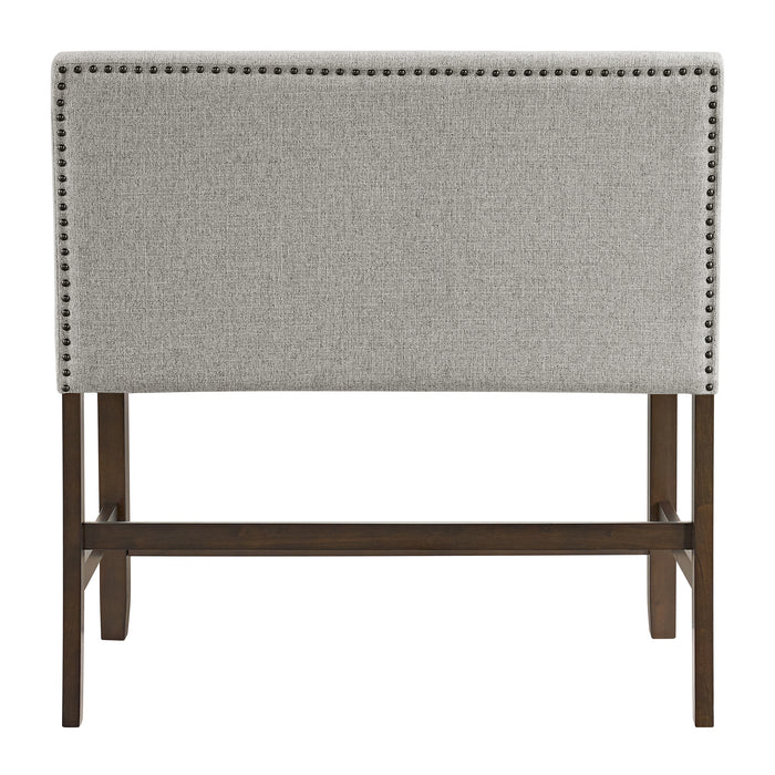 Seneca Counter Bench with Upholstered Back and Grey Fabric - In Home Furniture (San Antonio, TX)