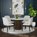 Sylvie Round Dining Table with White Faux Marble Top in Dark Brown - In Home Furniture (San Antonio, TX)