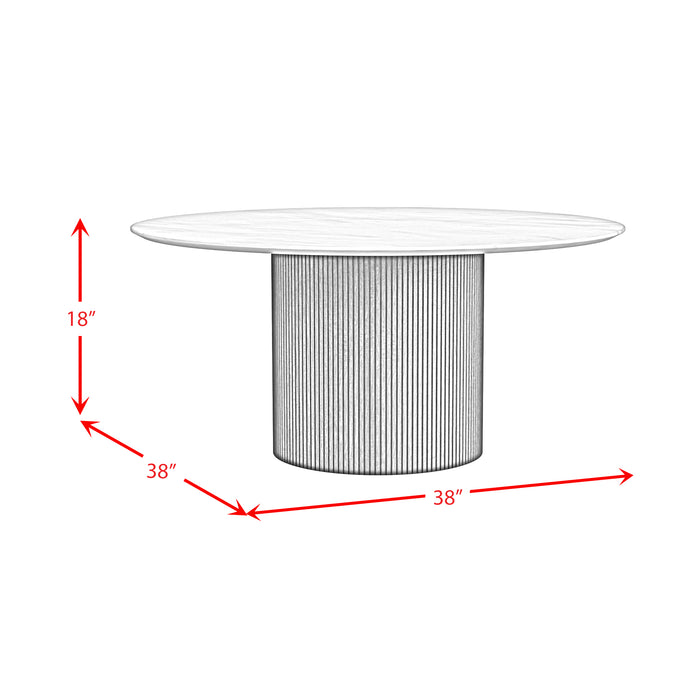 Sylvie Round Coffee Table with White Faux Marble Top and Base in Dark Brown - In Home Furniture (San Antonio, TX)