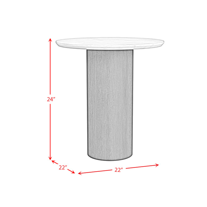 Sylvie Round End Table with White Faux Marble Top and Base in Dark Brown - In Home Furniture (San Antonio, TX)