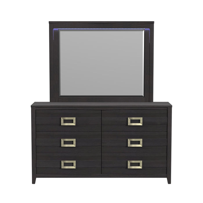 Tobias Dresser and Mirror Set with LED in Black - In Home Furniture (San Antonio, TX)