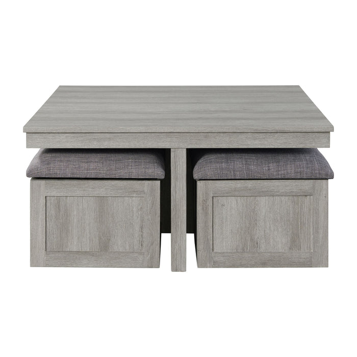 Uster Coffee Table W/Four storage Stools Grey - In Home Furniture (San Antonio, TX)